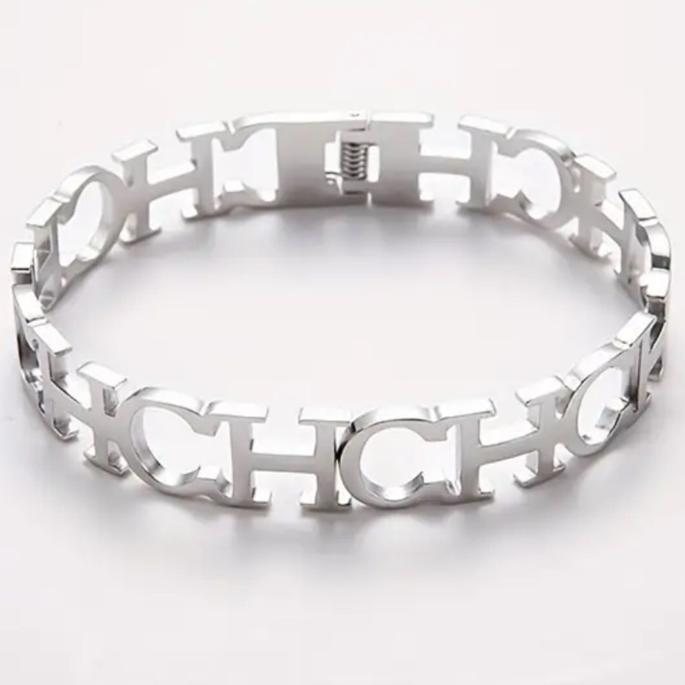 “CH” Initial Bold Letter Openwork Stainless Steel Bracelet